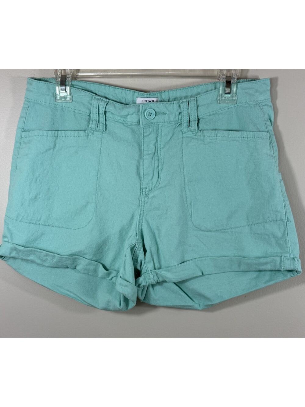 Crown & Ivy Linen Blend Shorts Womens Size 8 Aqua Cuffed Coastal Resort